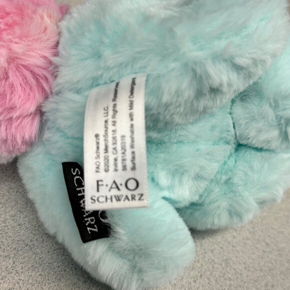 FAO Schwarz Bunny Rabbit Plush Stuffed Animal Light Blue Pink Tail Glitter Ears - Picture 6 of 8